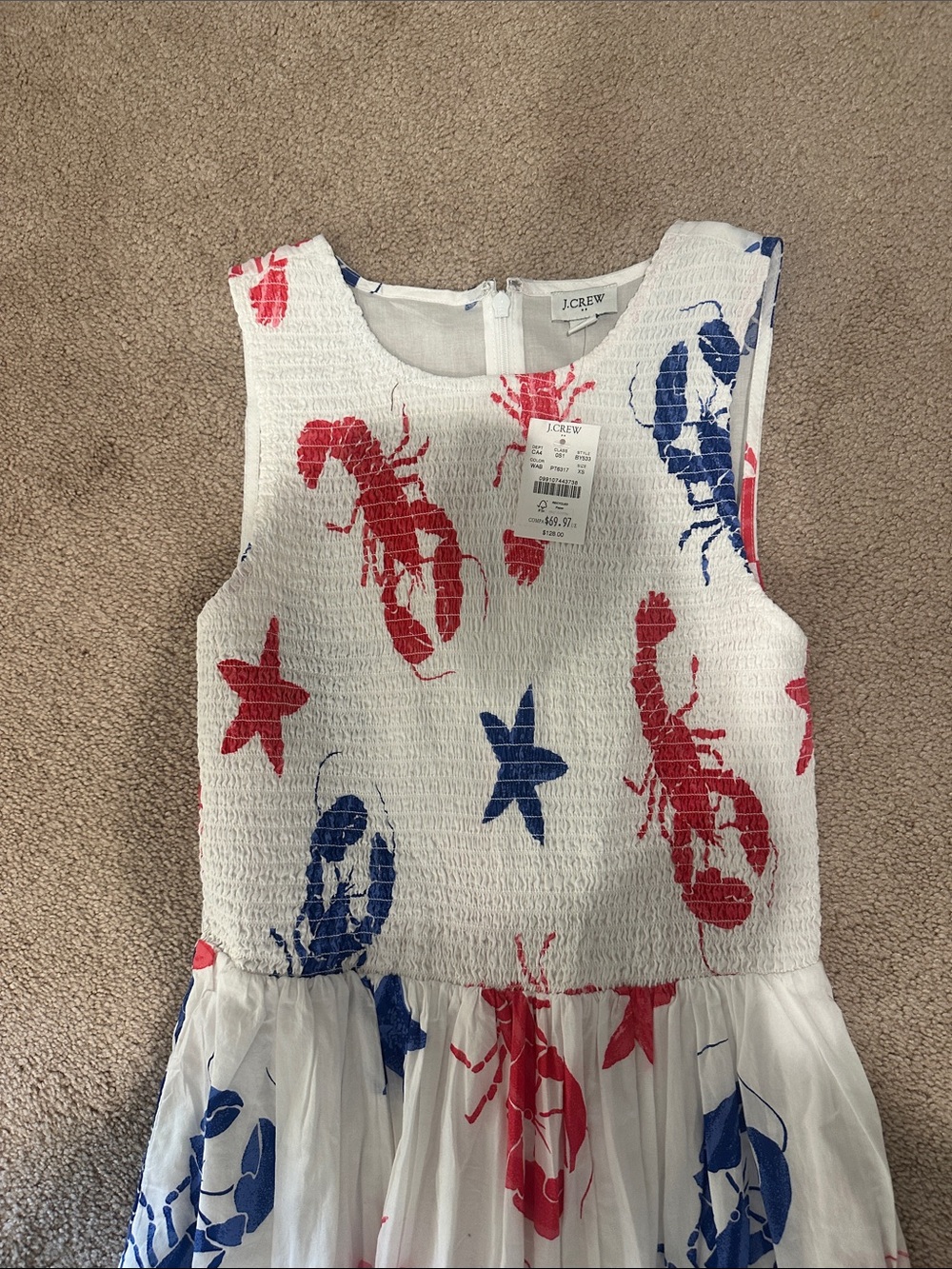 J. Crew White Dress with Red Lobster & Blue Print - Picture 2 of 7